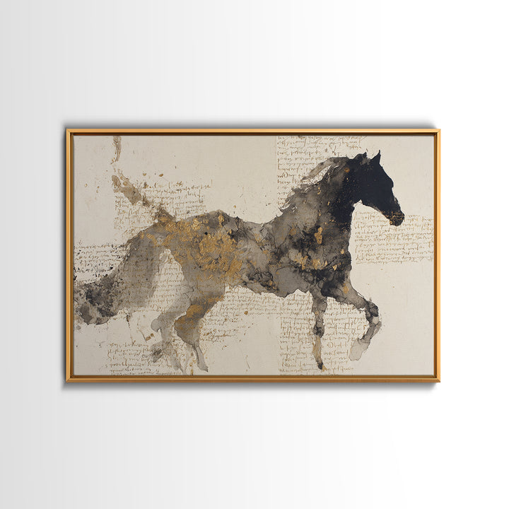 Calligraphic Horse Silhouette Made from One Line Canvas Print, Calligraphy Art, Living Room Wall Art, Living Room Decor, Script, CAL-3x2-21