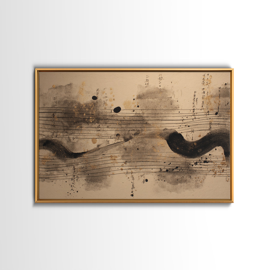 Expressive Musical Rhythm Painted as Ink Strokes Canvas Print, Calligraphy Art, Digital Print, Living Room Decor, Script, CAL-3x2-28