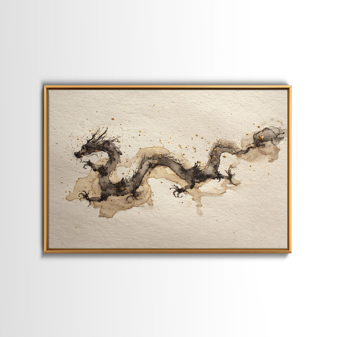 Ink Wash Dragon Curve Canvas Print, Calligraphy Art, Modern Art, Living Room Decor, Fine Art, Script, Fine Art Print, CAL-3x2-37