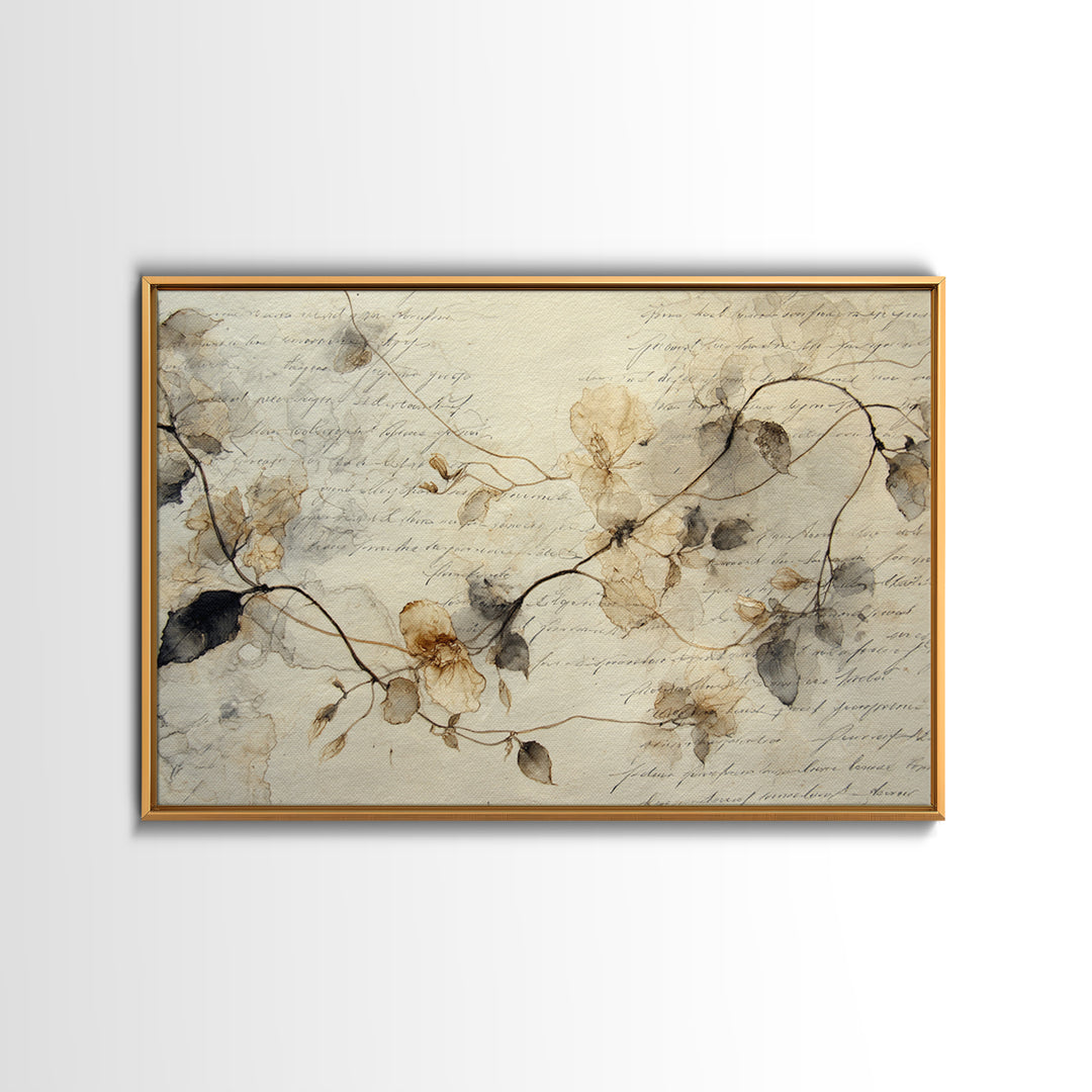 Floral Vine Created from Graceful Script Like Canvas Print, Calligraphy Art, Neutral Decor, Living Room Decor, Script, CAL-3x2-39