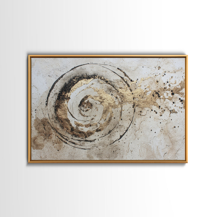 Gold Leaf Calligraphic Spiral on Plaster Surface Canvas Print, Calligraphy Art, Wall Art Print, Living Room Decor, Script, CAL-3x2-42
