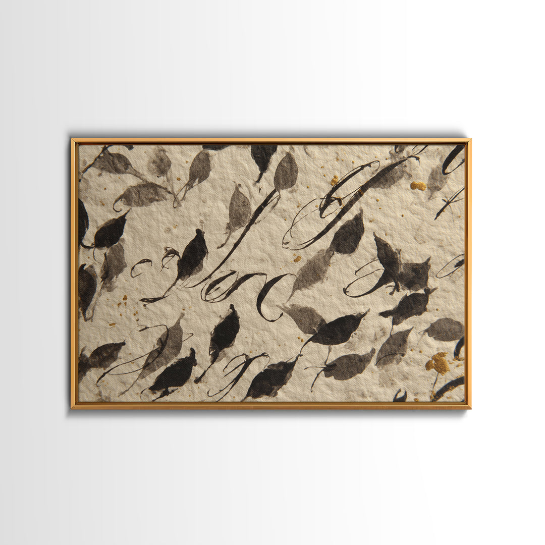 Botanical Calligraphy Pattern Framed Canvas Print, Calligraphy Art, Modern Wall Art, Living Room Decor, Fine Art, Script, CAL-3x2-50