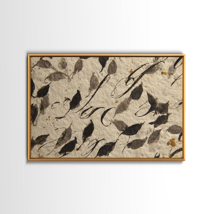 Botanical Calligraphy Pattern Framed Canvas Print, Calligraphy Art, Modern Wall Art, Living Room Decor, Fine Art, Script, CAL-3x2-50
