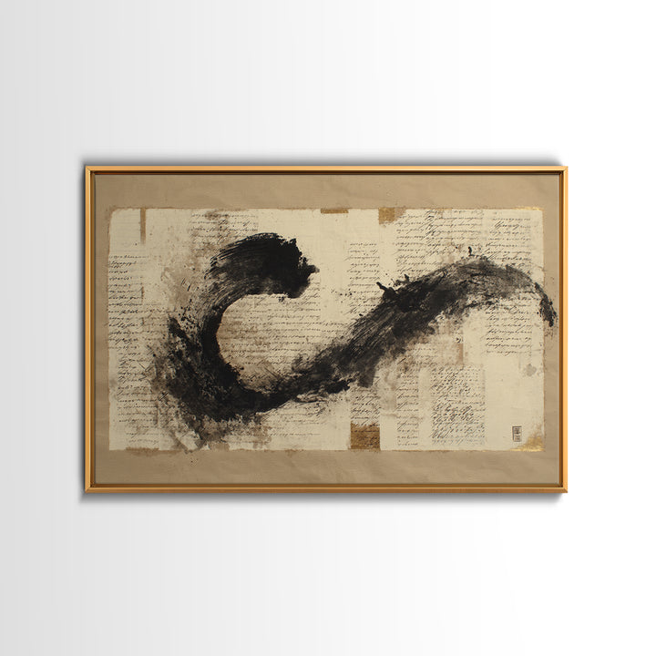 Large Sweeping Black Ink Gesture Like a Canvas Print, Calligraphy Art, Digital Download Art, Living Room Decor, Script, CAL-3x2-53