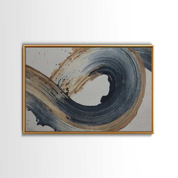 Layered Copper Ink Strokes on Dark Navy Canvas Print, Calligraphy Art, Living Room Wall Art, Living Room Decor, Script, CAL-3x2-58