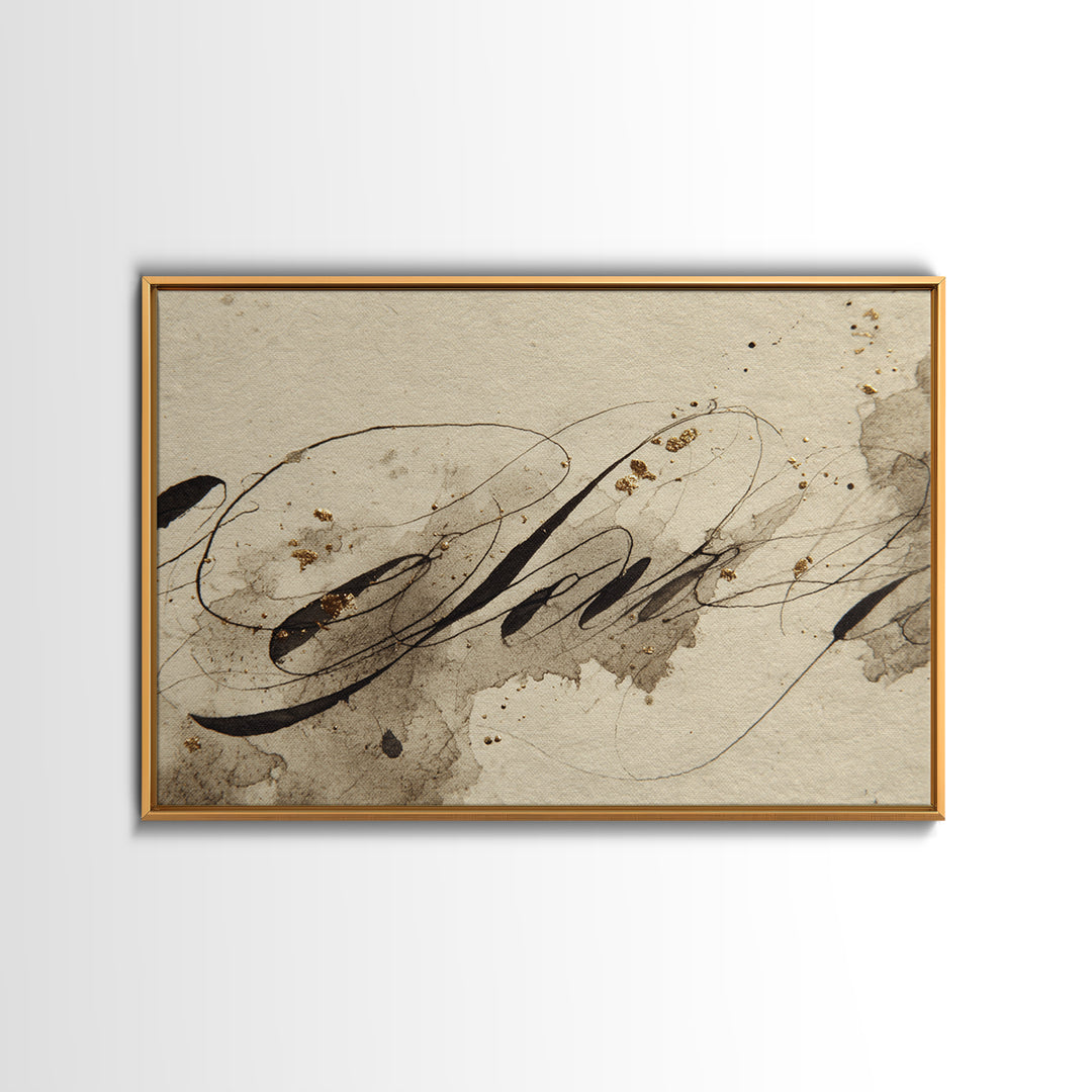 Romantic Handwritten Marks Without Readable Words Canvas Print, Calligraphy Art, Textured Painting, Living Room Decor, Script, CAL-3x2-67