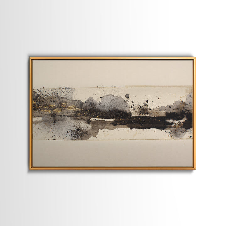 Ink Splatter and Long Brushstroke Composition Canvas Print, Calligraphy Art, Neutral Decor, Living Room Decor, Fine Art, Script, CAL-3x2-68