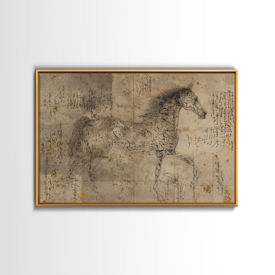 Calligraphic Horse Silhouette Made from One Line Canvas Print, Calligraphy Art, Wall Art Printable, Living Room Decor, Script, CAL-3x2-69
