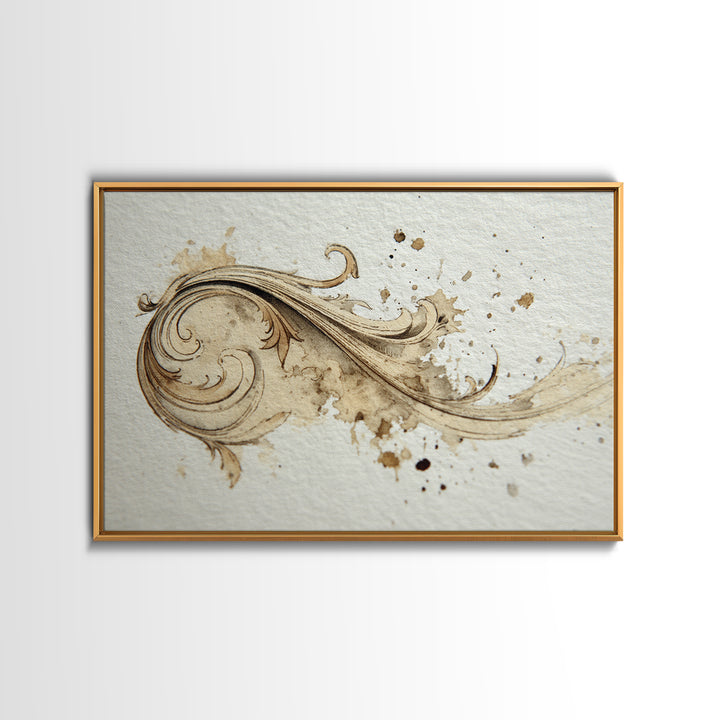 Ornamental Frame of Flourished Pen Curves Framed Canvas Print, Calligraphy Art, Unique Wall Art, Living Room Decor, Script, CAL-3x2-70