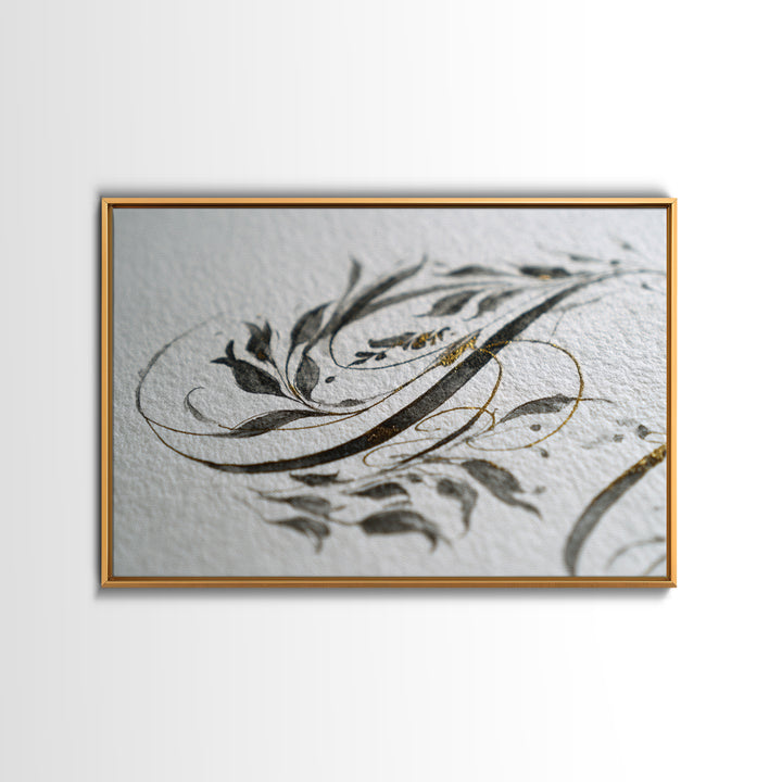 Botanical Calligraphy Pattern Framed Canvas Print, Calligraphy Art, Modern Wall Art, Living Room Decor, Fine Art, Script, CAL-3x2-74