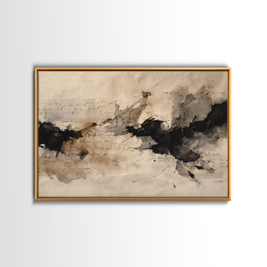 Expressive Musical Rhythm Painted as Ink Strokes Canvas Print, Calligraphy Art, Watercolor Print, Living Room Decor, Script, CAL-3x2-76