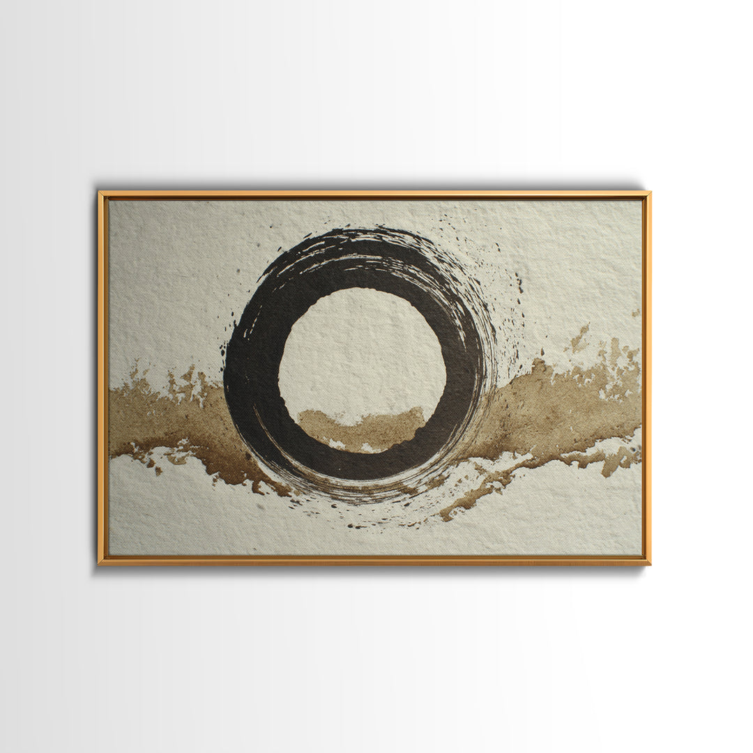 Japanese Brush Mark Circle Framed Canvas Print, Calligraphy Art, Printable Art, Living Room Decor, Script, Scripture Art, CAL-3x2-8