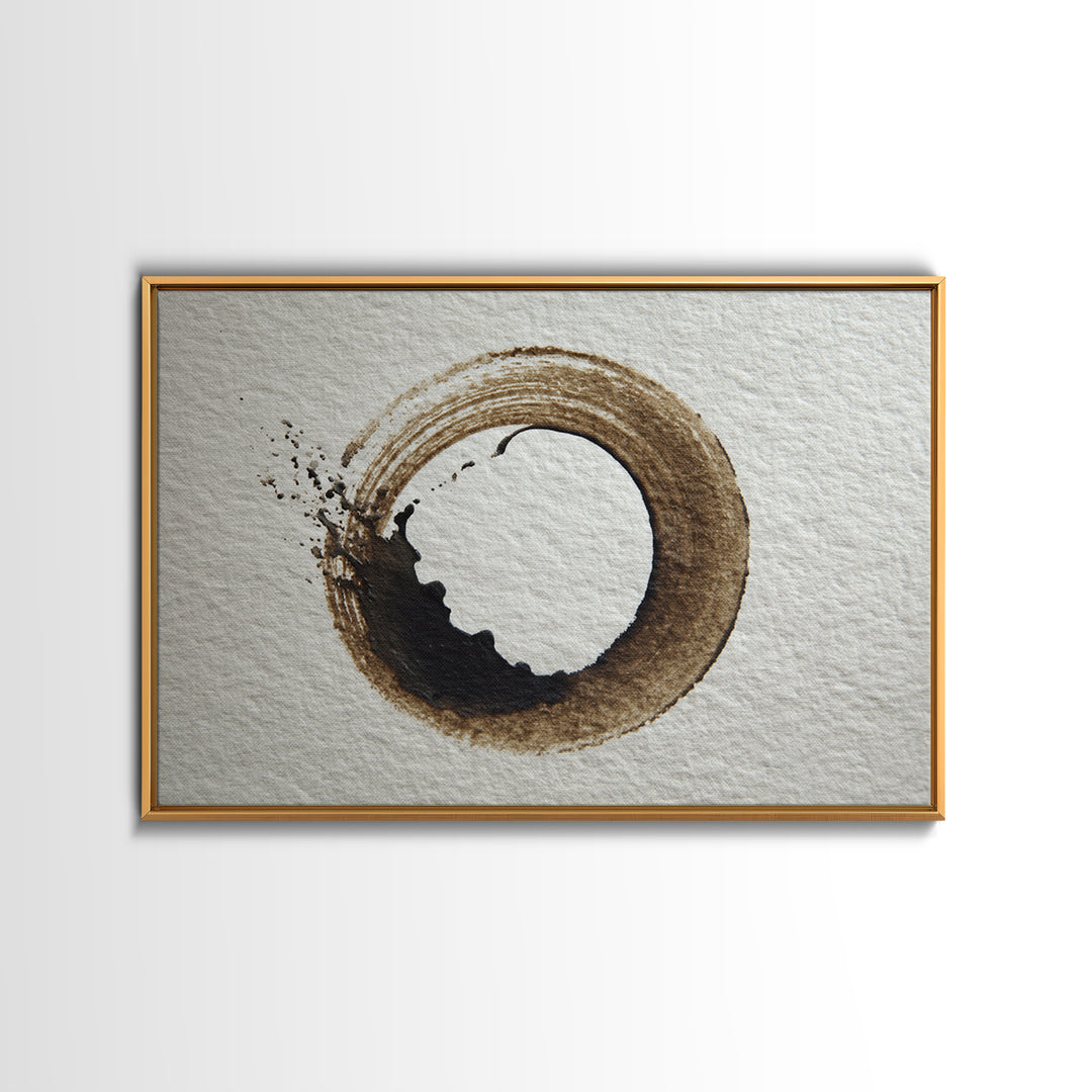 Japanese Brush Mark Circle Framed Canvas Print, Calligraphy Art, Statement Artwork, Living Room Decor, Fine Art, Script, CAL-3x2-80
