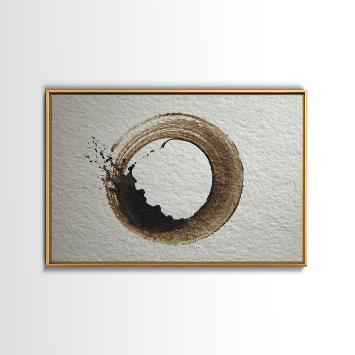 Japanese Brush Mark Circle Framed Canvas Print, Calligraphy Art, Statement Artwork, Living Room Decor, Fine Art, Script, CAL-3x2-80