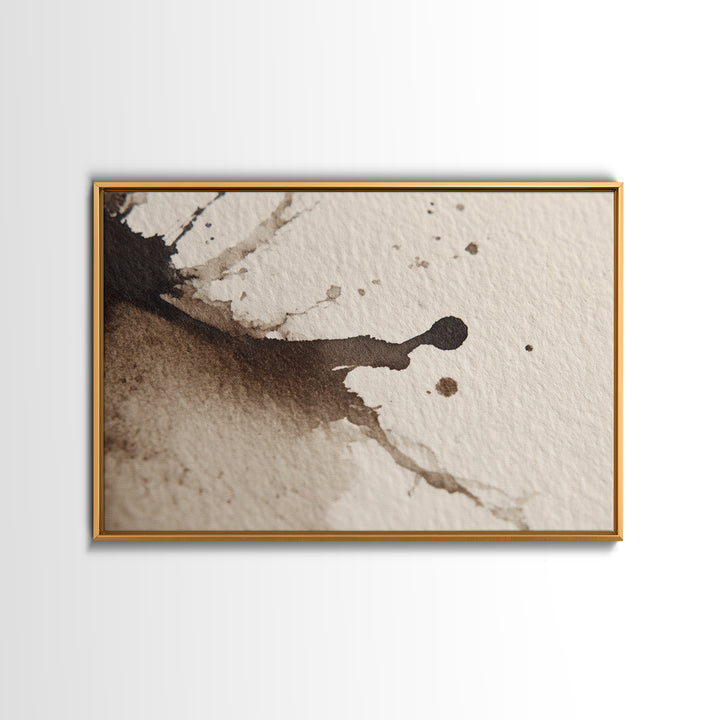 Ink Splatter and Long Brushstroke Composition Framed Canvas Print, Calligraphy Art, Luxury Decor, Living Room Decor, Script, CAL-3x2-92
