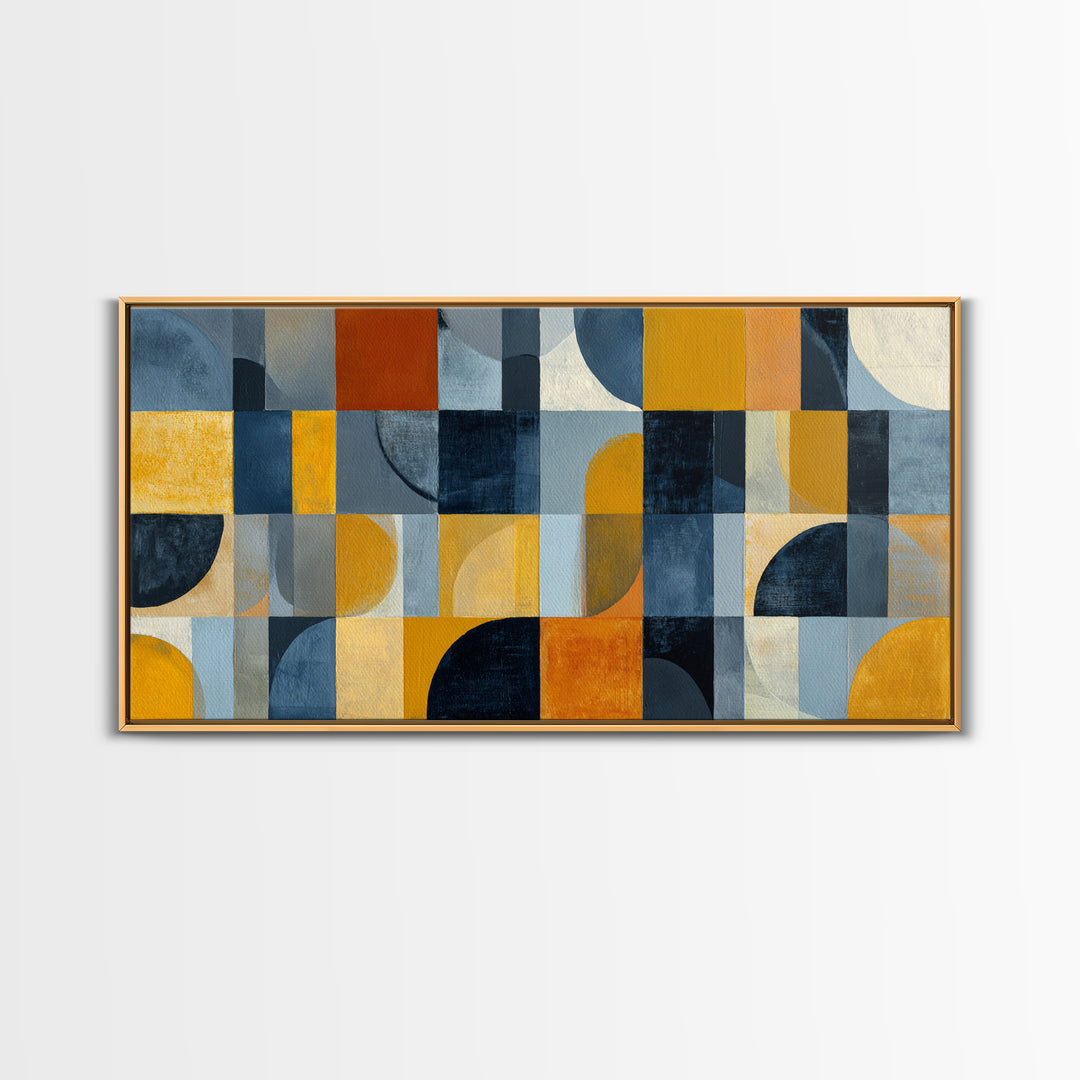 Checkerboard Blocks with Painterly Edges Framed Canvas Print, Color Block Art, Wall Art, Living Room Decor, Oil Painting, CBA-2x1-35