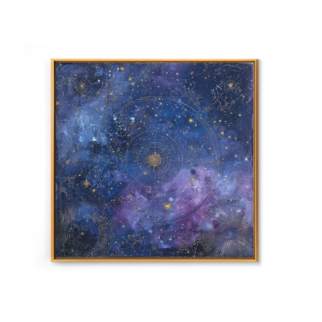 Blue Star Map Canvas Print, Celestial Art, Boho Wall Decor, Living Room Decor, Oil Painting, Celestial, Boho Art, Space Art, CEL-1x1-22