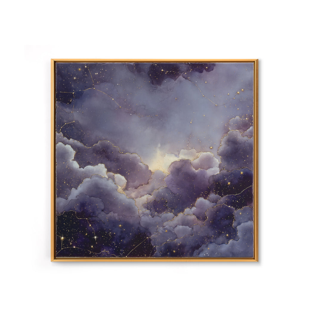 Moonlit Cloudscape with Silver Highlights Framed Canvas Print, Celestial Art, Animal Prints, Living Room Decor, Abstract Art, CEL-1x1-57