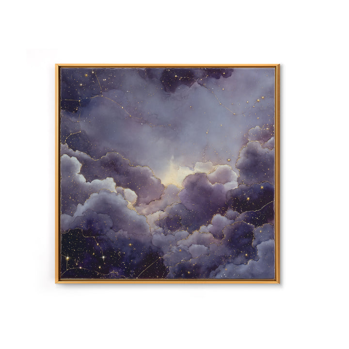 Moonlit Cloudscape with Silver Highlights Framed Canvas Print, Celestial Art, Animal Prints, Living Room Decor, Abstract Art, CEL-1x1-57