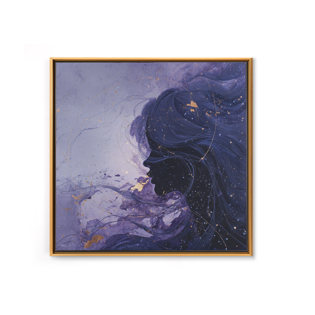 Celestial Goddess with Flowing Midnight Hair Framed Canvas Print, Celestial Art, Wall Decor, Living Room Decor, Celestial, CEL-1x1-79