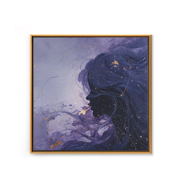 Celestial Goddess with Flowing Midnight Hair Framed Canvas Print, Celestial Art, Wall Decor, Living Room Decor, Celestial, CEL-1x1-79