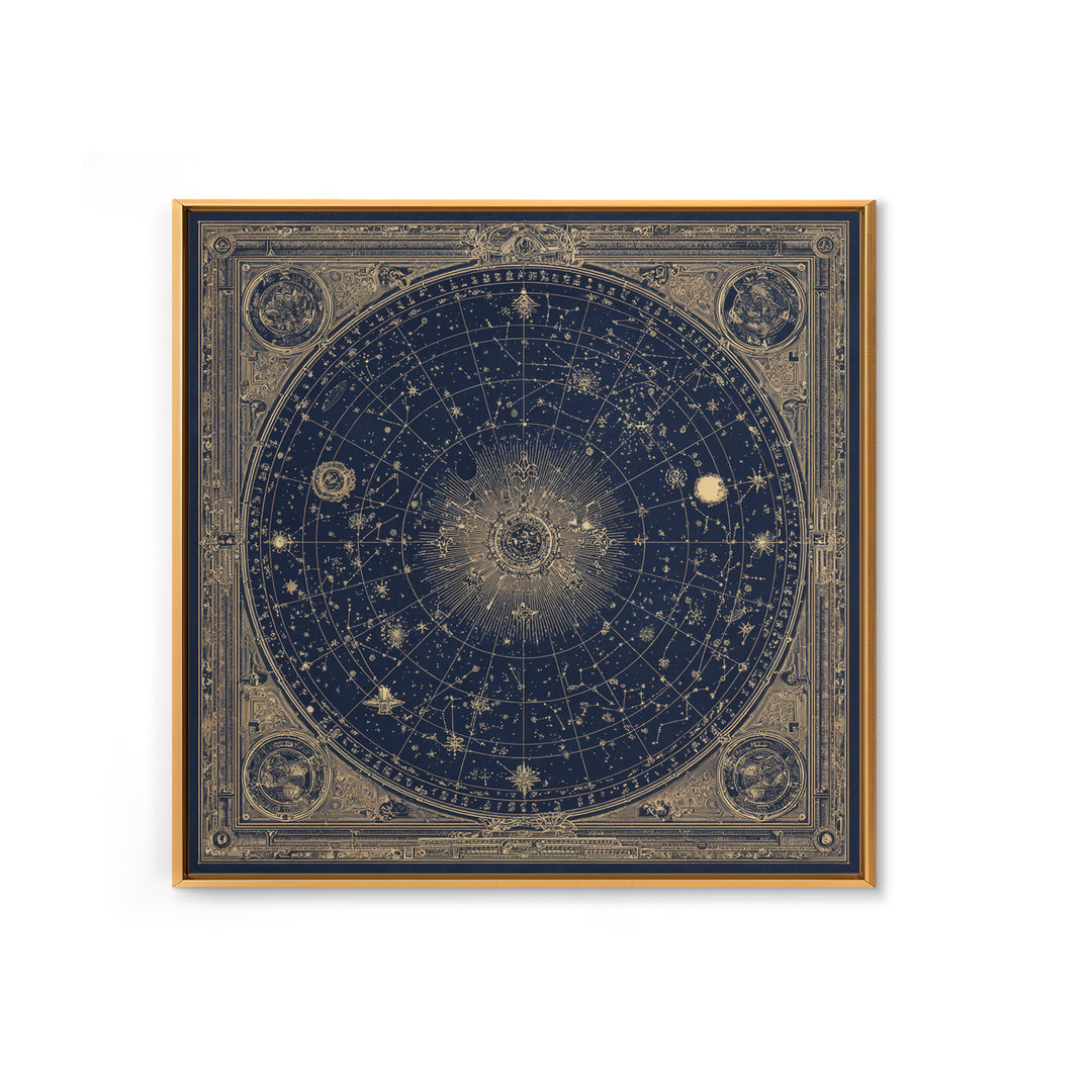 Gold Constellation Map on Deep Navy Texture Framed Canvas Print, Celestial Art, Printable Art, Living Room Decor, Celestial, CEL-1x1-8