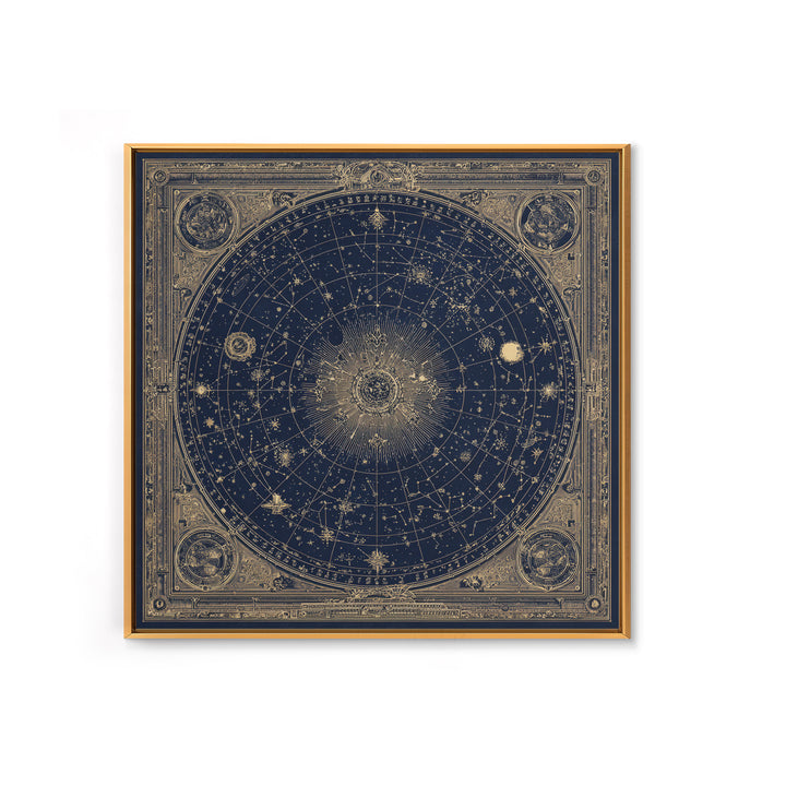 Gold Constellation Map on Deep Navy Texture Framed Canvas Print, Celestial Art, Printable Art, Living Room Decor, Celestial, CEL-1x1-8