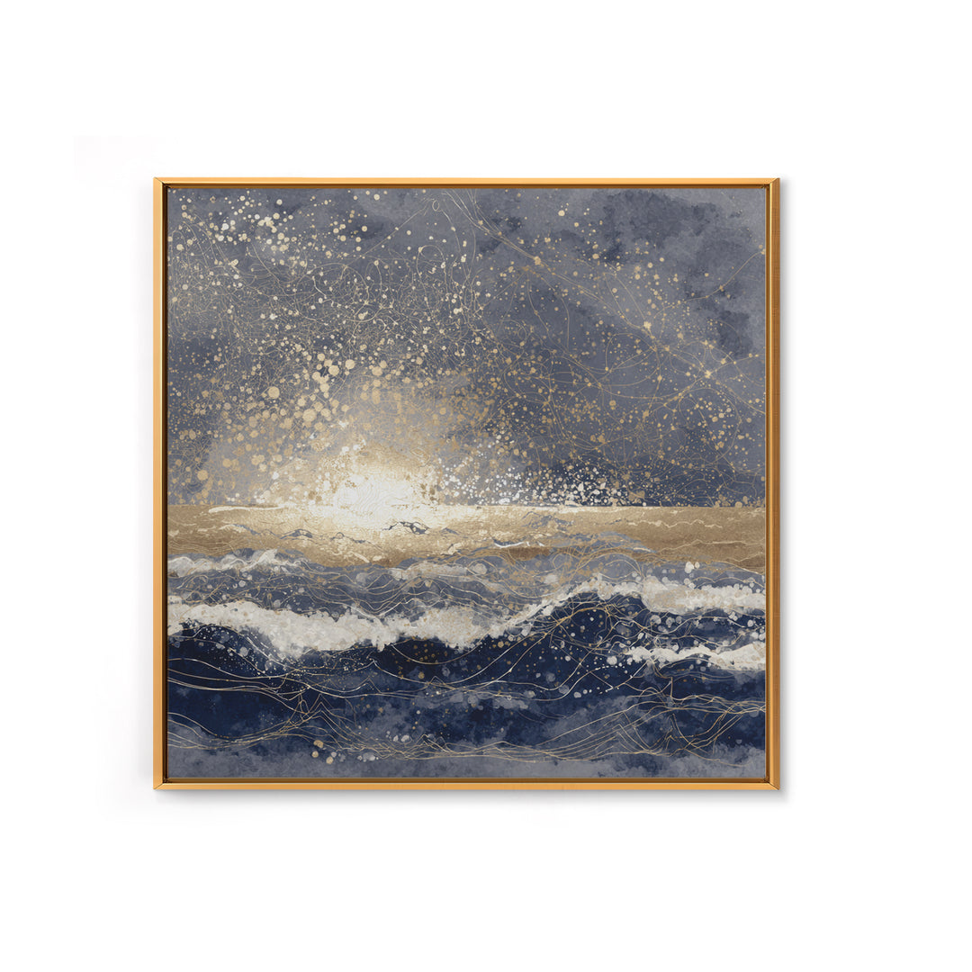 Golden Sun over Abstract Ocean Waves Canvas Print, Celestial Art, Fantasy Art, Living Room Decor, Fine Art, Celestial, CEL-1x1-95