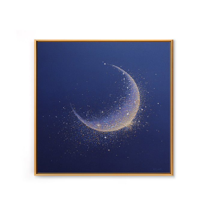 Crescent Moon Cradling a Cluster of Stars Canvas Print, Celestial Art, Luxury Decor, Living Room Decor, Oil Painting, Celestial, CEL-1x1-97
