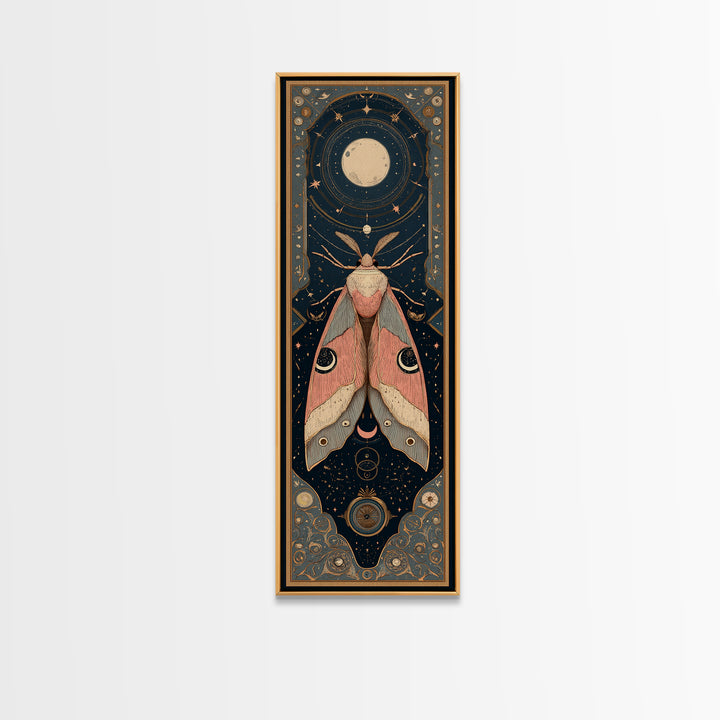Celestial Moth with Moon Markings Framed Canvas Print, Celestial Art, Celestial Decor, Living Room Decor, Oil Painting, CEL-1x3-30
