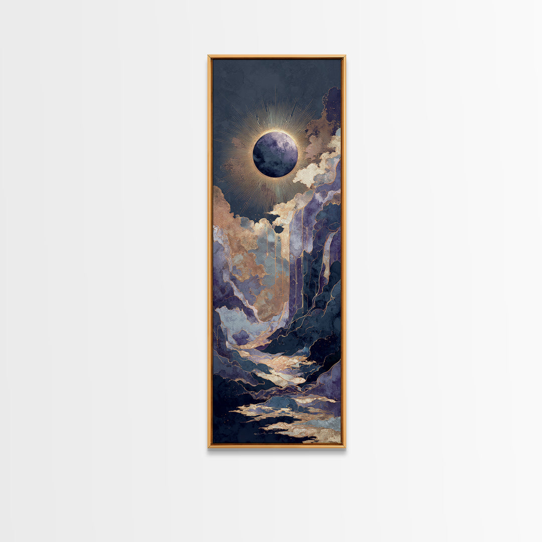 Eclipse Scene with Radiant Corona Framed Canvas Print, Celestial Art, Boho Home Decor, Living Room Decor, Fine Art, Celestial, CEL-1x3-46