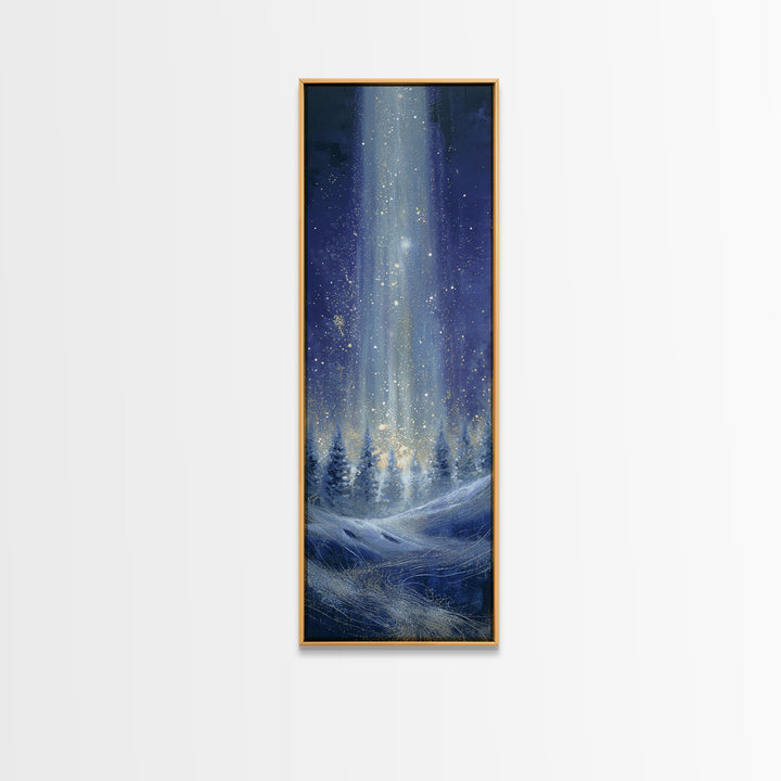 Aurora Borealis over Snowy Pines Framed Canvas Print, Celestial Art, Boho Art, Living Room Decor, Fine Art, Celestial, CEL-1x3-53