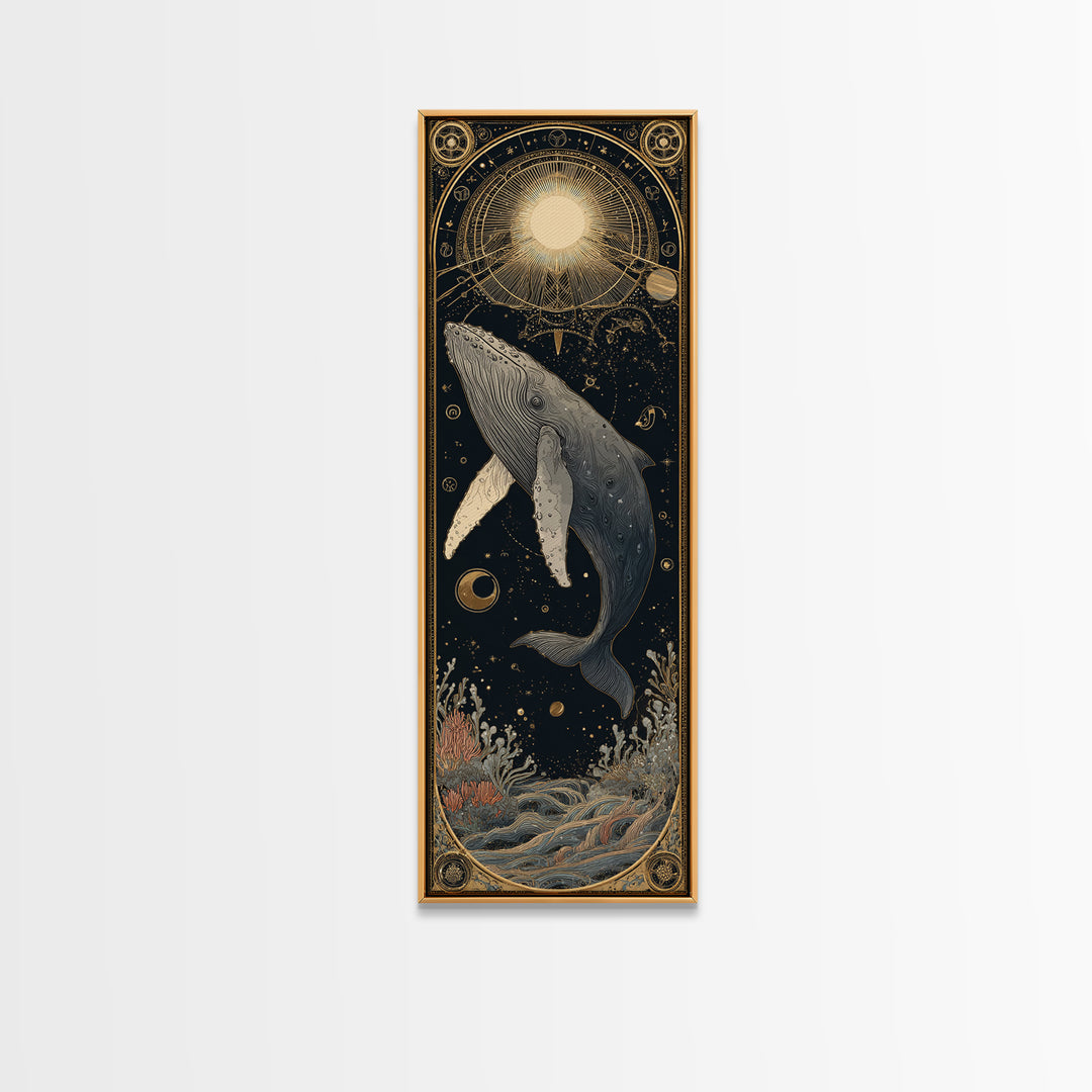 Cosmic Whale Swimming Through a Star Field Canvas Print, Celestial Art, Fine Art Print, Living Room Decor, Fine Art, Celestial, CEL-1x3-65