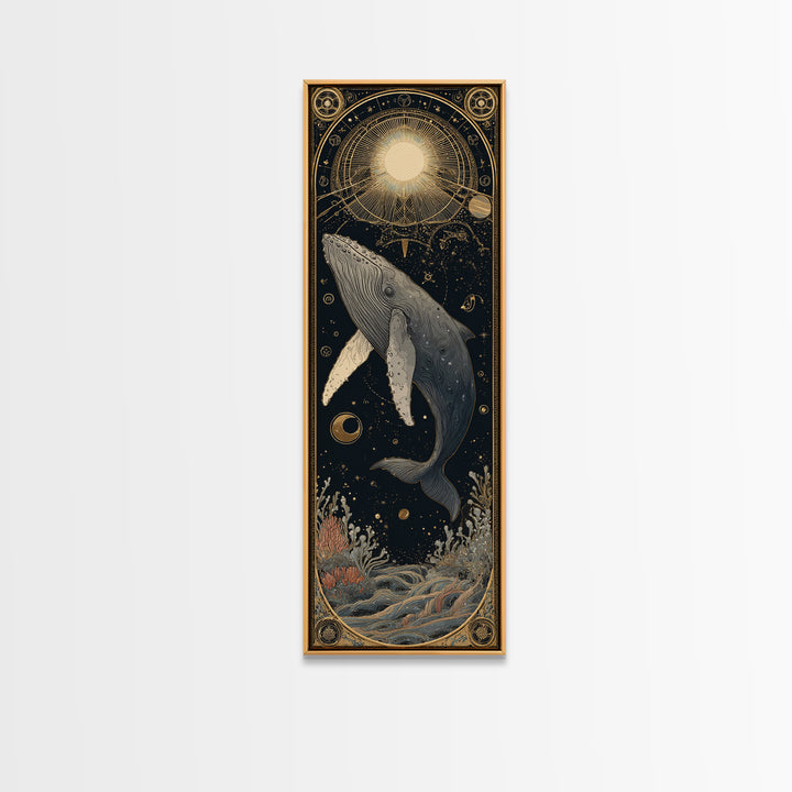 Cosmic Whale Swimming Through a Star Field Canvas Print, Celestial Art, Fine Art Print, Living Room Decor, Fine Art, Celestial, CEL-1x3-65