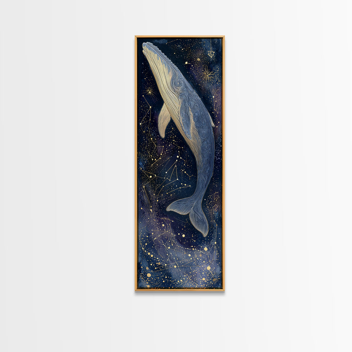 Cosmic Whale Swimming Through a Star Field Canvas Print, Celestial Art, Watercolor Painting, Living Room Decor, Celestial, CEL-1x3-89