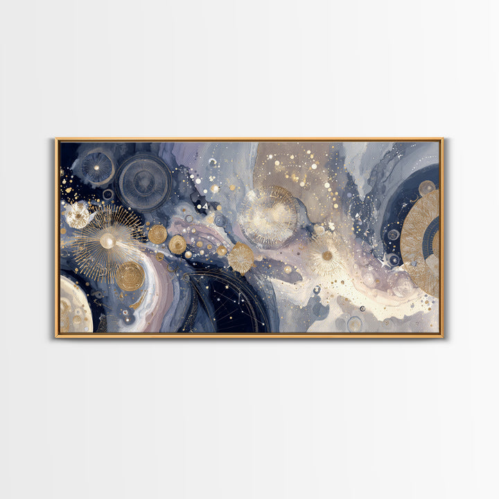 Astronaut Helmet Reflecting a Field of Stars Framed Canvas Print, Celestial Art, Mushroom Decor, Living Room Decor, Celestial, CEL-2x1-11