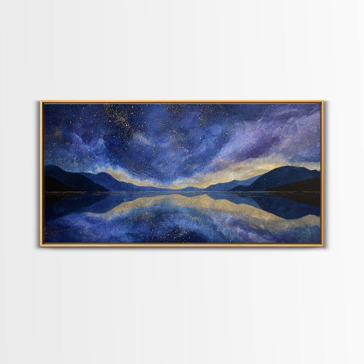 Night Sky over a Quiet Mountain Lake Canvas Print, Celestial Art, Celestial, Living Room Decor, Celestial, Colorful Wall Art, CEL-2x1-47