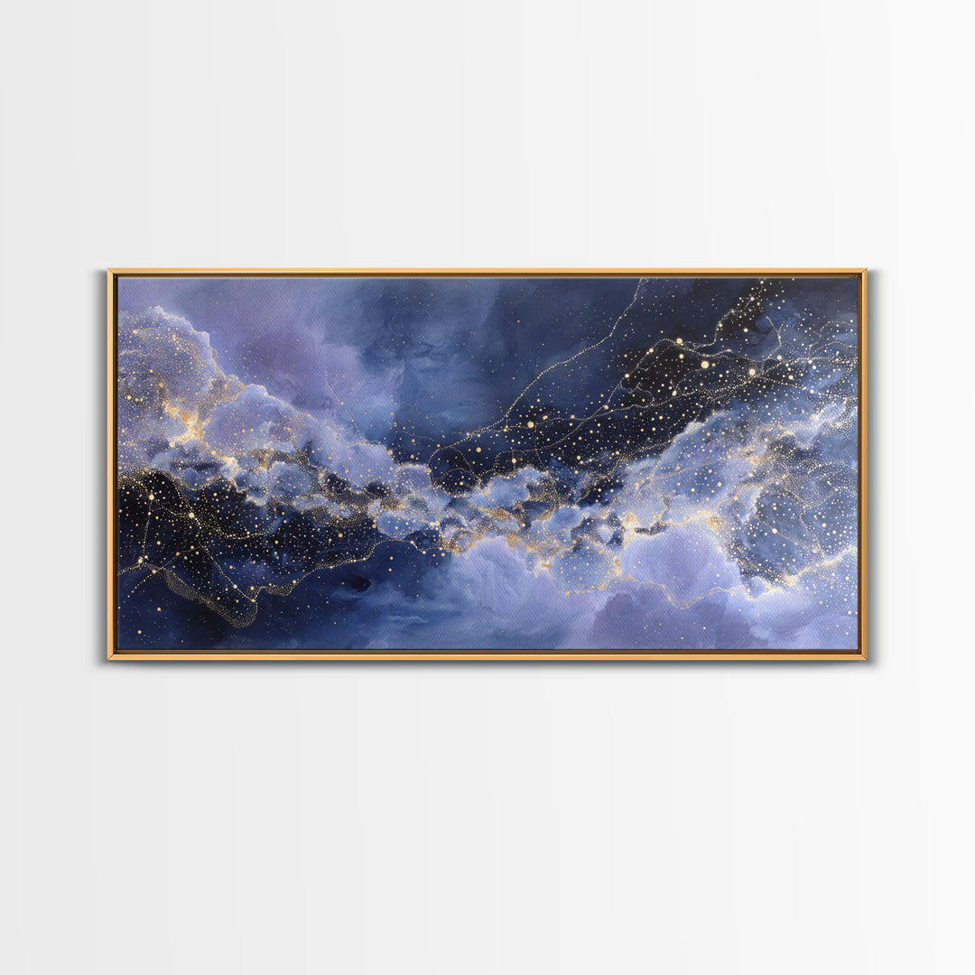 Moonlit Cloudscape with Silver Highlights Canvas Print, Celestial Art, Home Decor, Living Room Decor, Oil Painting, Celestial, CEL-2x1-53