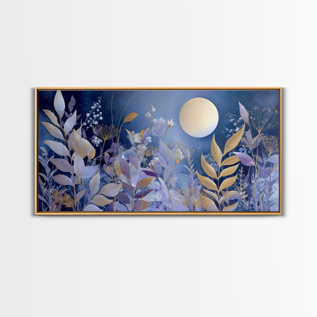 Lunar Phase Arc Above Delicate Botanicals Canvas Print, Celestial Art, Printable Art, Living Room Decor, Celestial, CEL-2x1-72