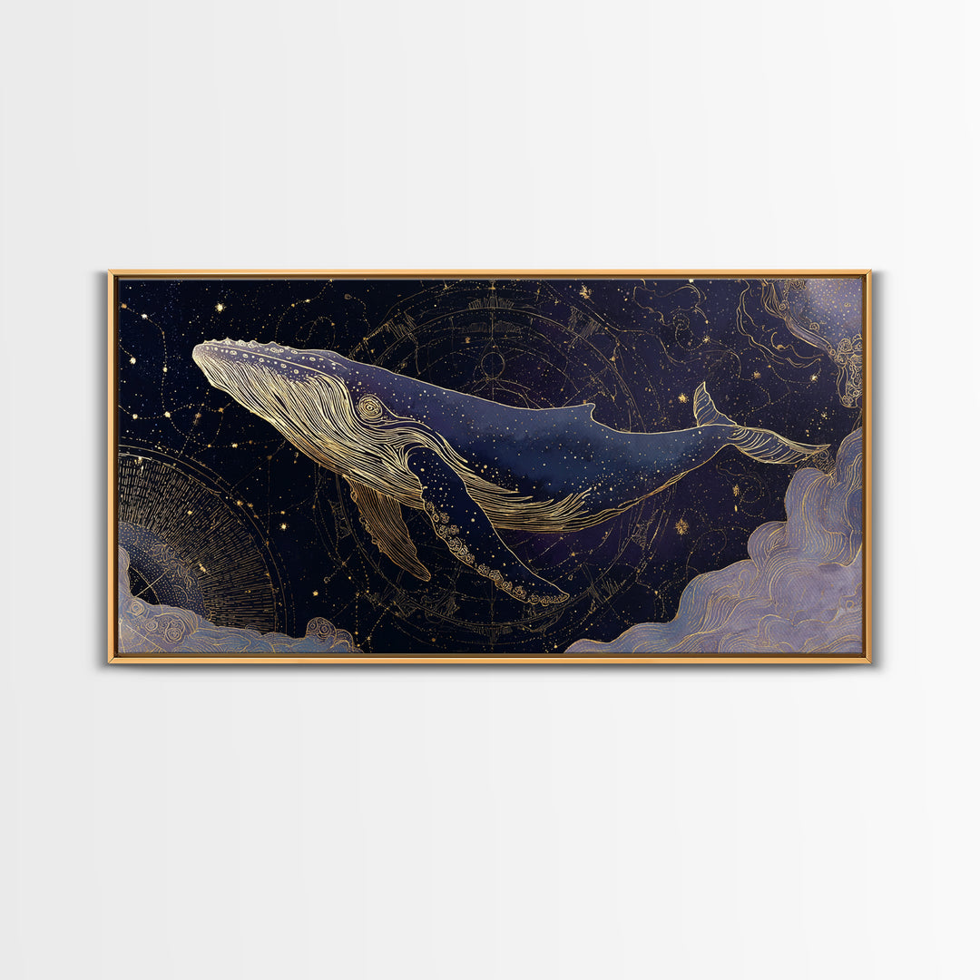 Cosmic Whale Swimming Through a Star Field Canvas Print, Celestial Art, Wall Art, Living Room Decor, Fine Art, Celestial, CEL-2x1-73
