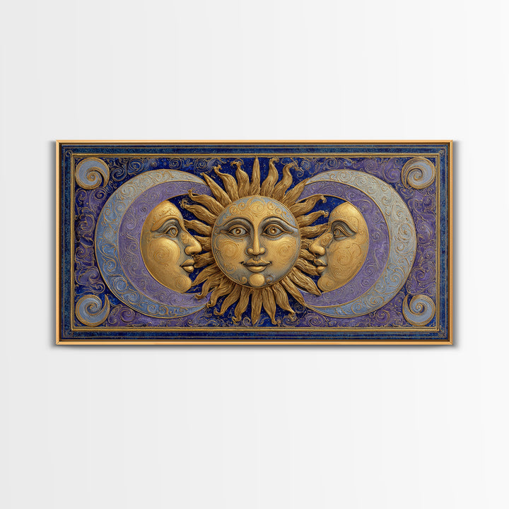 Sun and Moon Faces Canvas Print, Celestial Art, Minimalist Decor, Living Room Decor, Fine Art, Celestial, Boho Wall Art, CEL-2x1-94