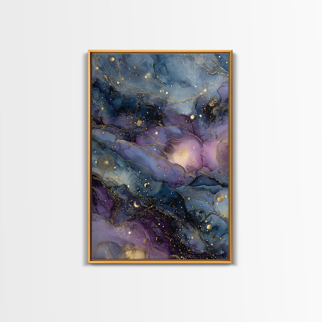 Galaxy Swirl with Jewel Tone Nebula Clouds Framed Canvas Print, Celestial Art, Space Art, Living Room Decor, Celestial, CEL-2x3-4