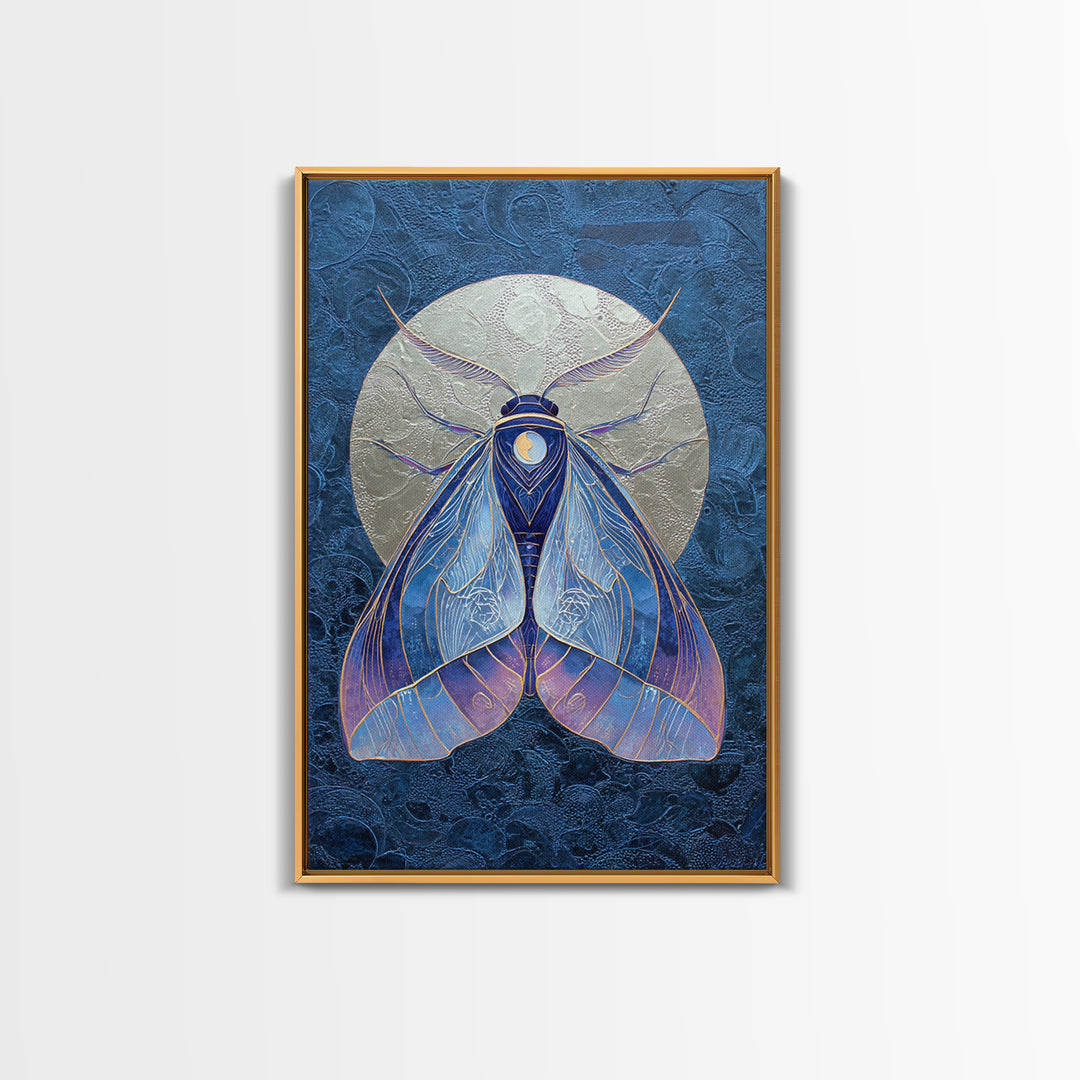 Celestial Moth with Moon Markings Canvas Print, Celestial Art, Boho Decor, Living Room Decor, Fine Art, Celestial, CEL-2x3-50