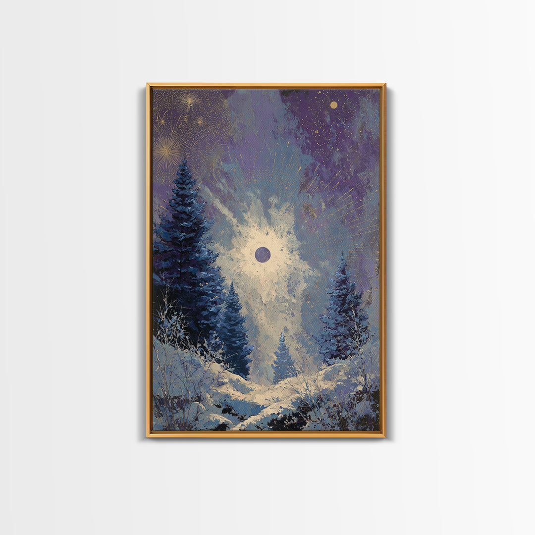 Aurora Borealis over Snowy Pines Framed Canvas Print, Celestial Art, Printable Wall Art, Living Room Decor, Fine Art, Celestial, CEL-2x3-73
