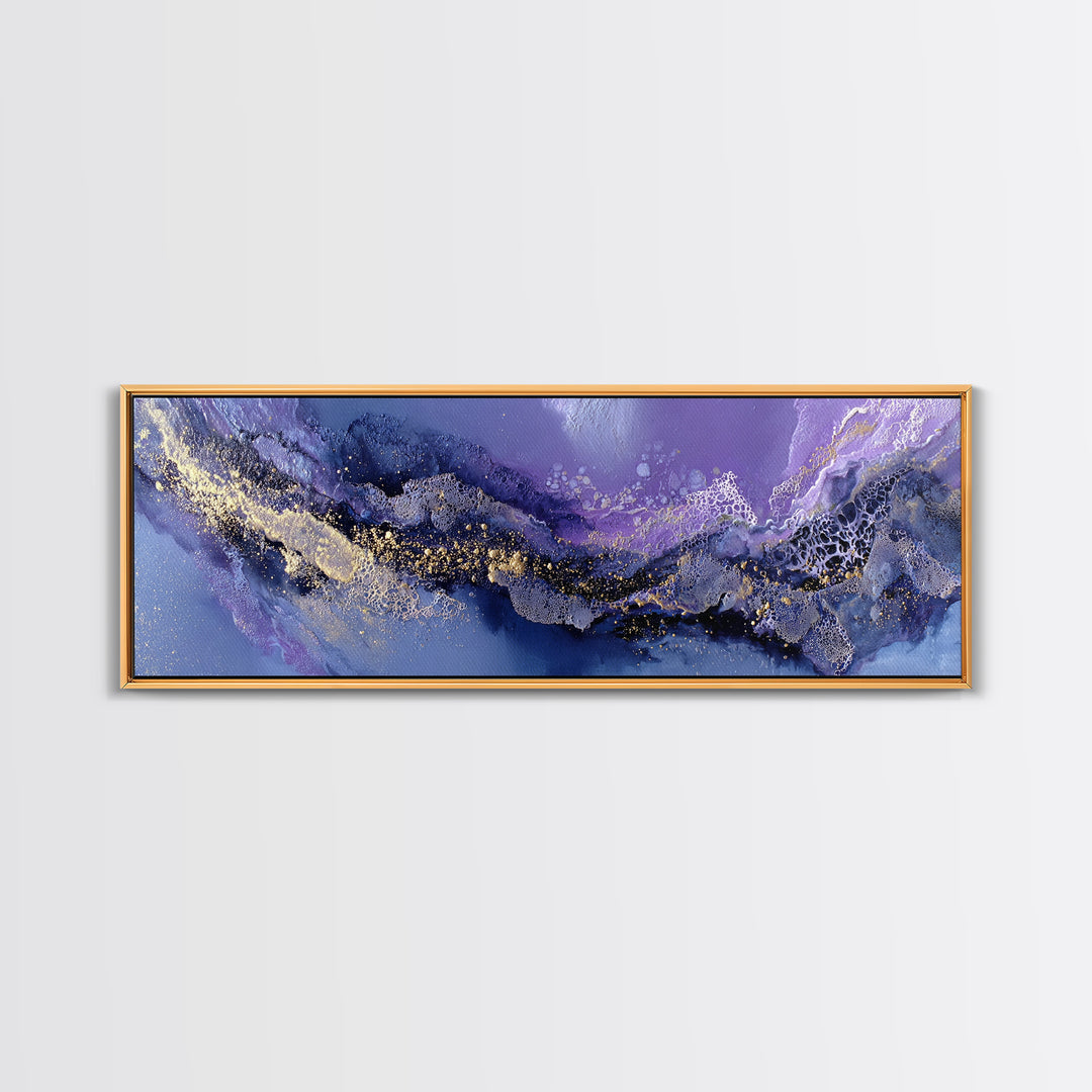 Dreamlike Comet Crossing a Violet Sky Framed Canvas Print, Celestial Art, Space Art, Living Room Decor, Oil Painting, Celestial, CEL-3x1-28