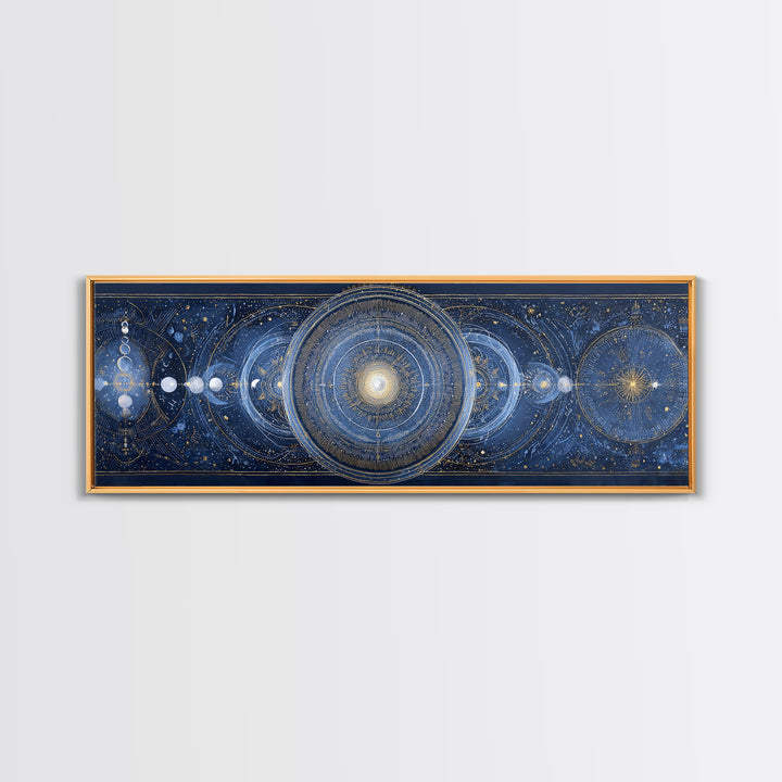 Lunar Phase Arc Above Delicate Botanicals Canvas Print, Celestial Art, Gallery Decor, Living Room Decor, Celestial, CEL-3x1-44