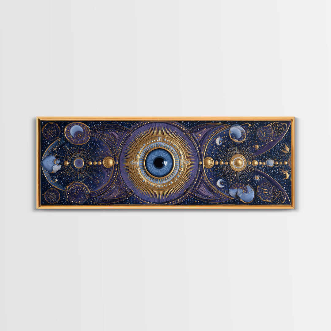 Mystic Eye Surrounded by Moons and Constellations Framed Canvas Print, Celestial Art, Art Print, Living Room Decor, Celestial, CEL-3x1-56