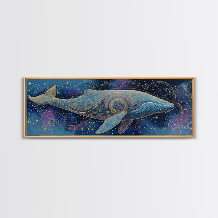 Cosmic Whale Swimming Through a Star Field Framed Canvas Print, Celestial Art, Modern Art, Living Room Decor, Celestial, CEL-3x1-69