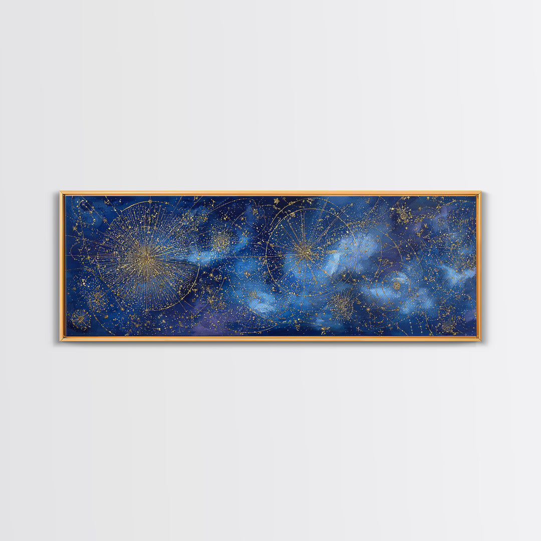 Gold Constellation Map on Deep Navy Texture Framed Canvas Print, Celestial Art, Minimalist Decor, Living Room Decor, Celestial, CEL-3x1-72