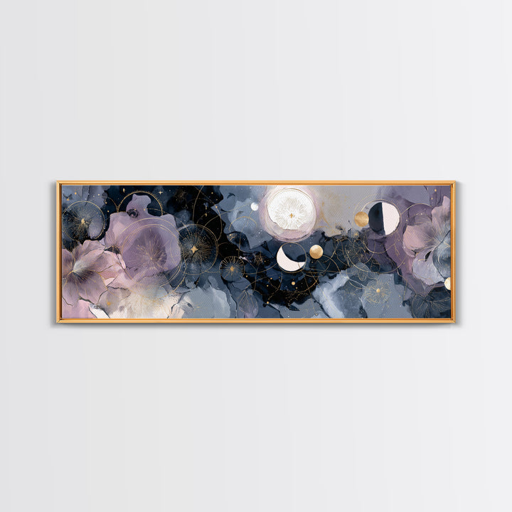 Lunar Phase Arc Above Delicate Botanicals Canvas Print, Celestial Art, Digital Art, Living Room Decor, Fine Art, Celestial, CEL-3x1-92